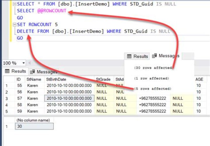 What returns the number of rows affected by an insert update DELETE or select?